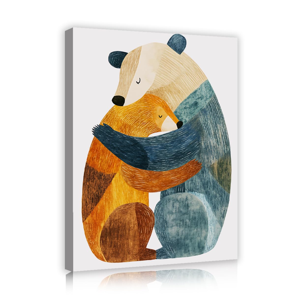 Osos abrazando Cartel enmarcado de lienzo de fauna salvaje Mural Arte mural de pared Pintura de animales adorables Decor de guardería Cuarto infantil Dormitorio Oficina en casa Arte moderno 70x85cm