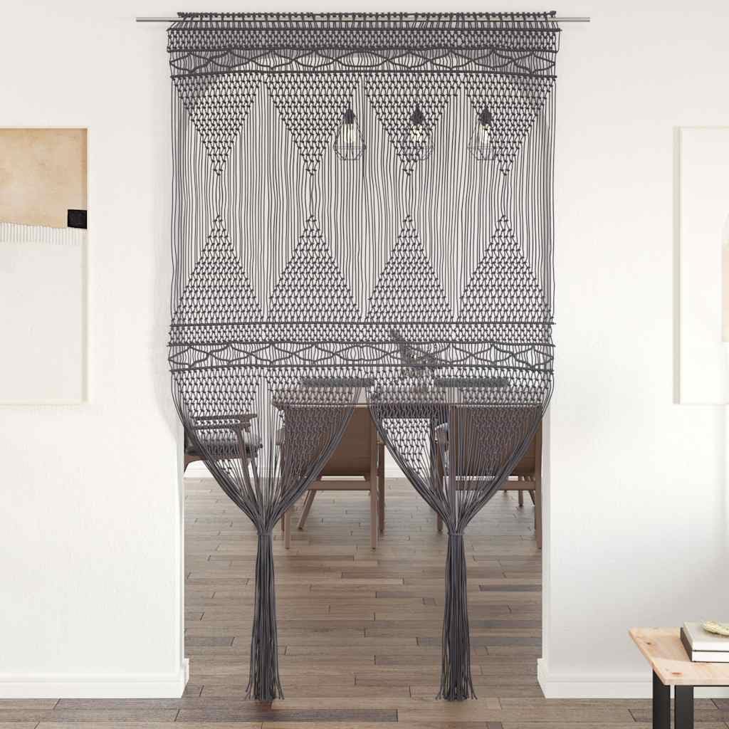 Rideau en macramé Anthracite 140x240 cm Coton Lavable à Basse température pour décoration intérieure séparateur de pièce fenêtre Porte Salon Chambre Cuisine