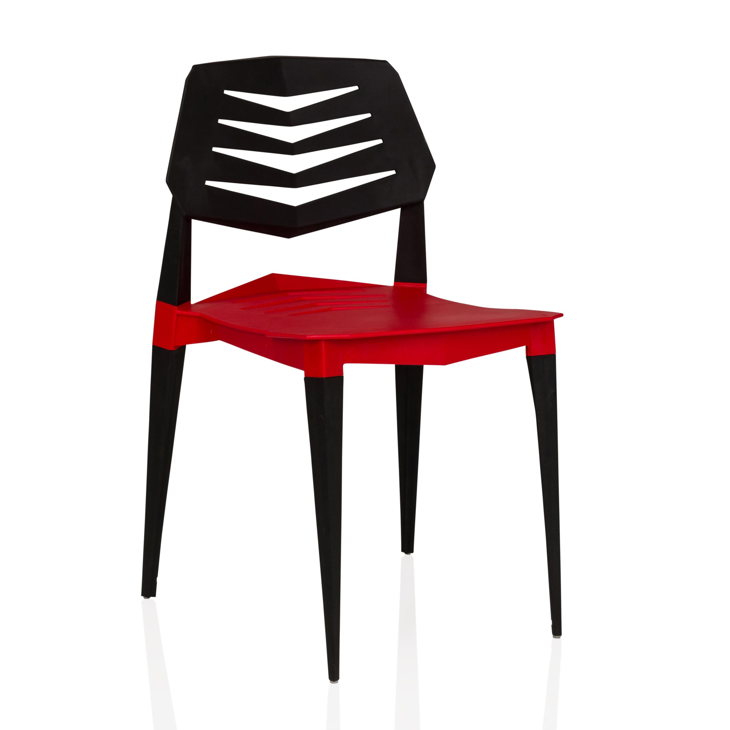 Nowoczesne krzesło do użytku wewnątrz i na zewnątrz, ergonomiczne oparcie z wentylacją, zintegrowane ślizgacze z tworzywa sztucznego, czerwone/czarne