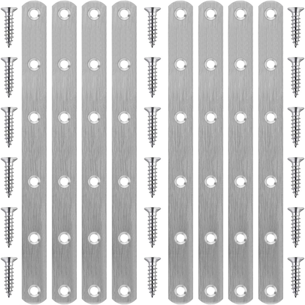 8 Inch Straight Bracket Stainless Steel Flat Braces, 8 Pack Mending Plates