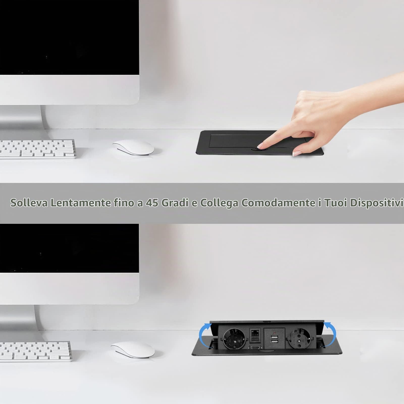 Presa a Scomparsa da Incasso,Multipresa a Scomparsa con 2 Standard Norma Europea,2 USB,Interfaccia di rete HDMI TD,Salvaspazio Per Ufficio e Piano Di Lavoro,Cavo 1,8M
