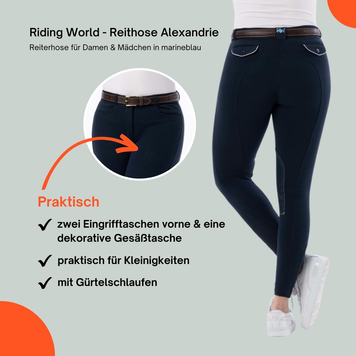 RIDING WORLD - Pantalones de equitación para mujer y niños Alexandrie | Pantalones de equitación con ribete en las rodillas de tela | con bolsillos delanteros | Leggings de equitación en seis colores