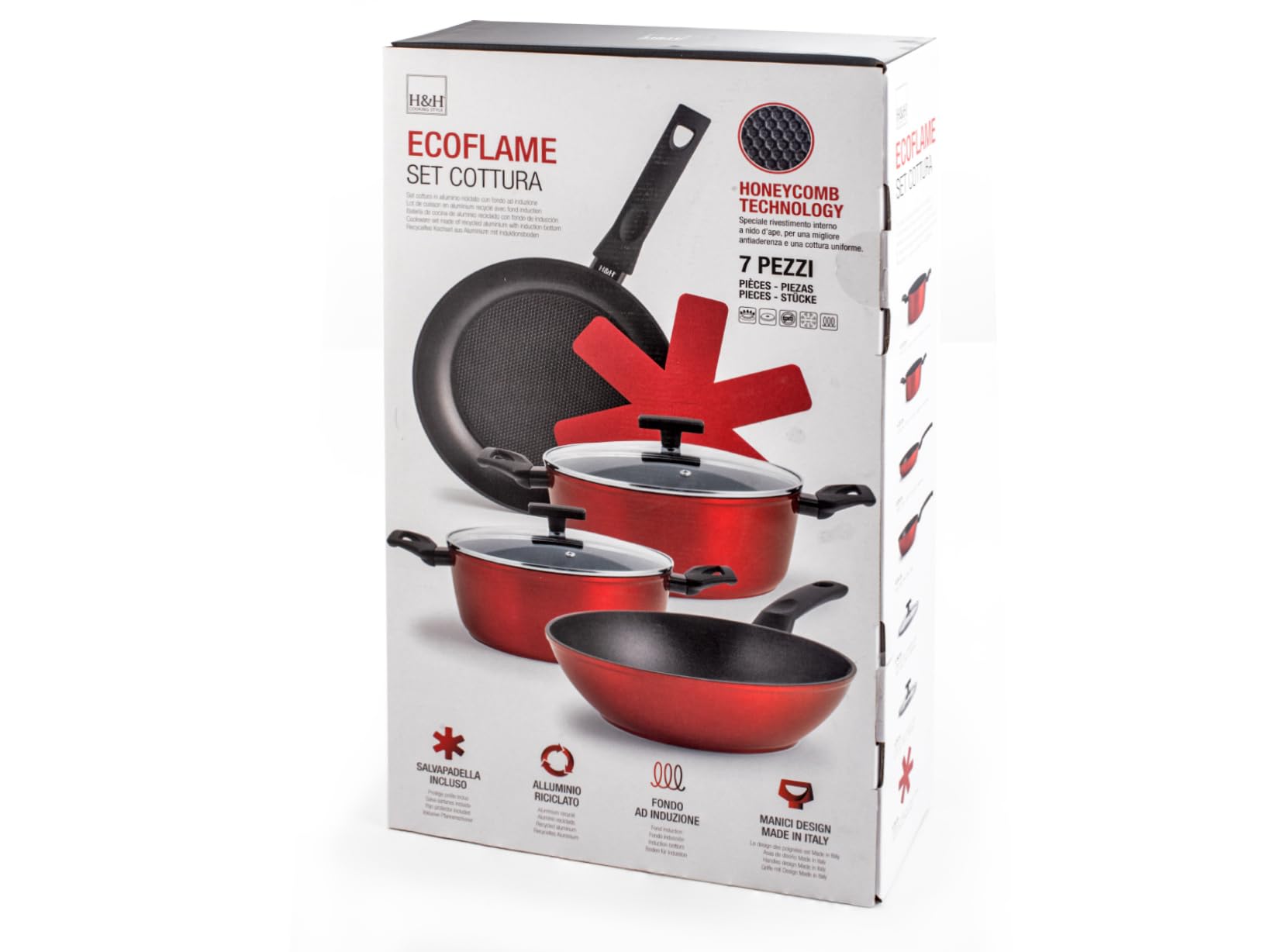 COMMERCIAL CHEF ECOPAN Set Pentole 7 Pezzi In Alluminio Anodizzato - Antiaderente - Adatto A Induzione - 4