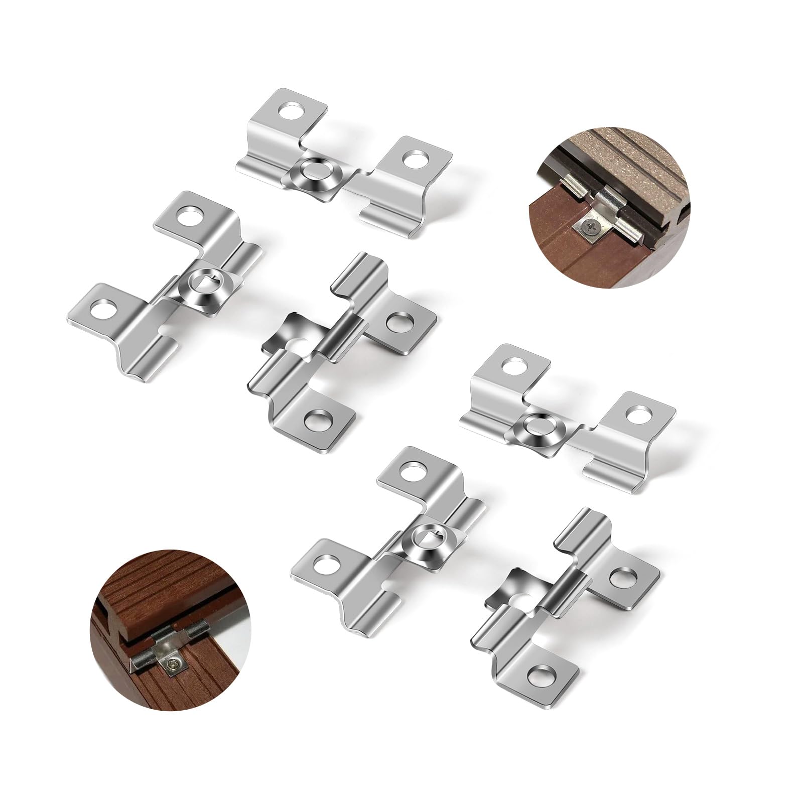 SUPAWAY 100 WPC clips roestvrij staal bodembevestiging 6,5 mm houten vloerbevestiging composiet bodem klembereik 6,5 mm zilver
