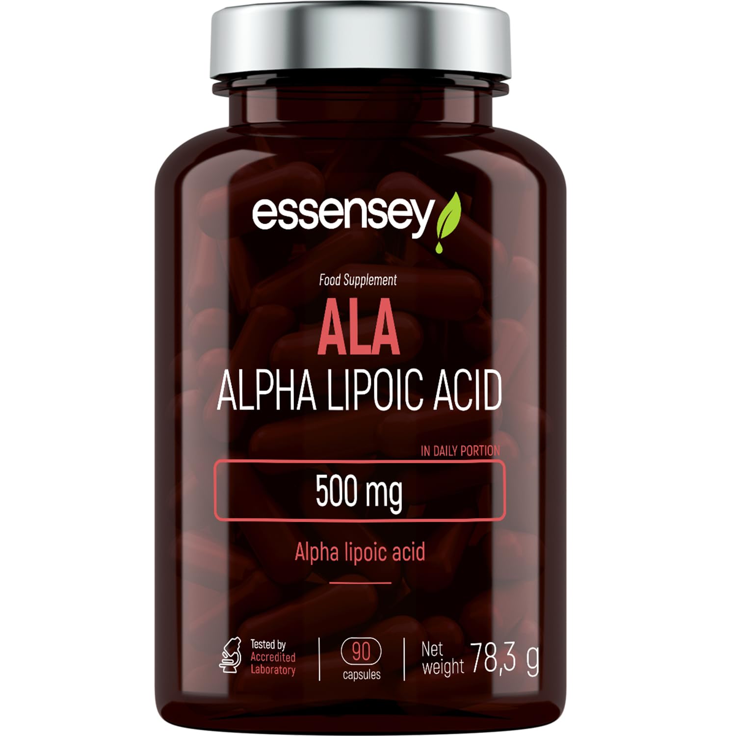 ESSENSEYALA 500mg Alpha-Lipoic Acid Capsules - High Strength - Natural Antioxidant for Cellular Health - 90 Vegetarian Capsules - No Artificial Preservatives