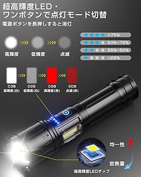Amazon.co.jp: 高輝度懐中電灯 led 強力 フラッシュライト usb-C