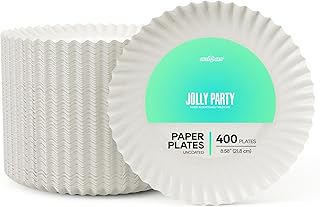 JOLLY PARTY 8.5 inch Paper Plates Uncoated, 400 Count Everyday Disposable Plates, Light-Weight Paper Plates White, Round Dinner Paper Plates, Large Paper Plates Lunch for Home and Office