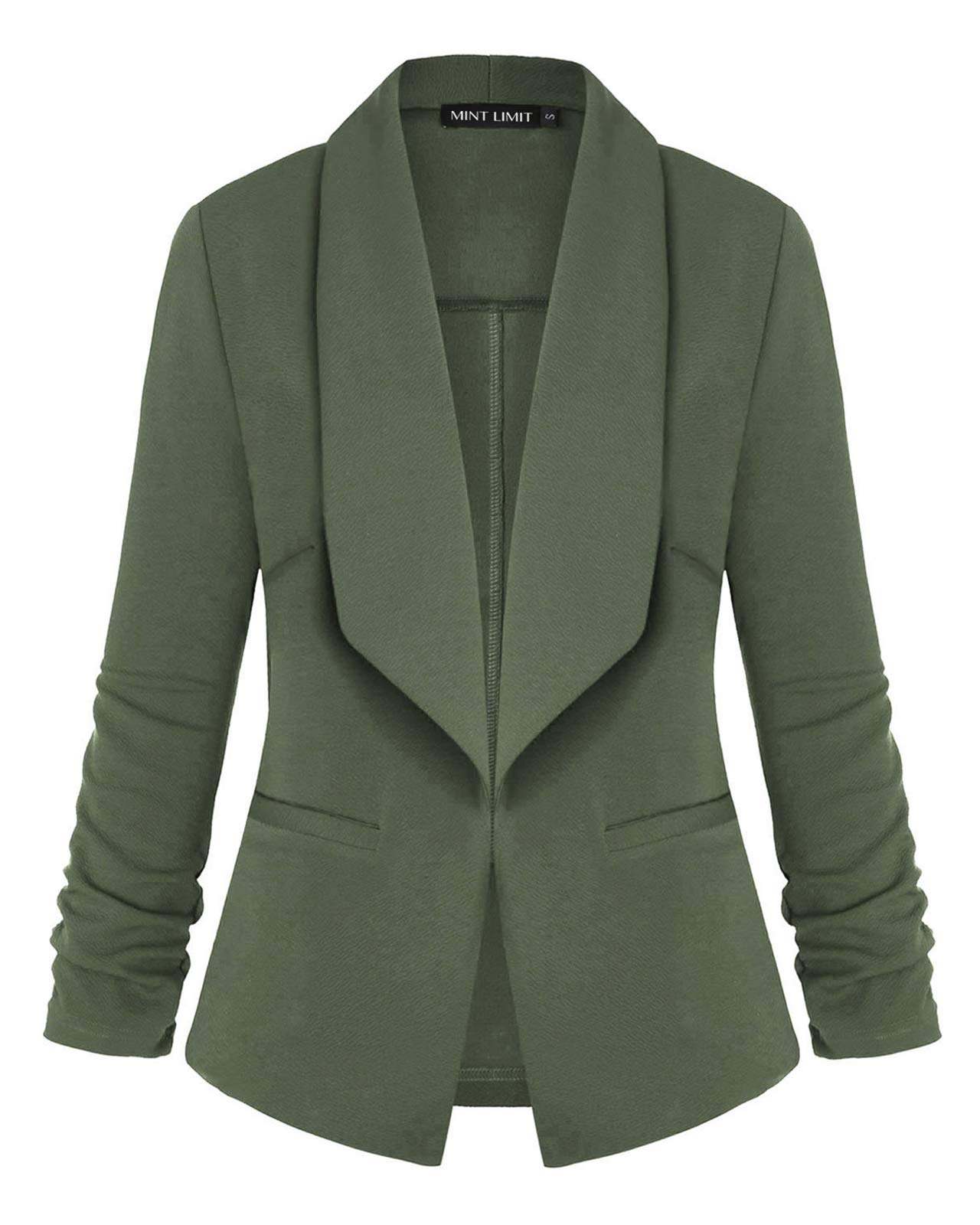 unifizz Womens Casual Blazer Pockets Open Front Cardigan Work Office Jacket 3/4 Sleeve, Army Green, XX-Large-picture-45