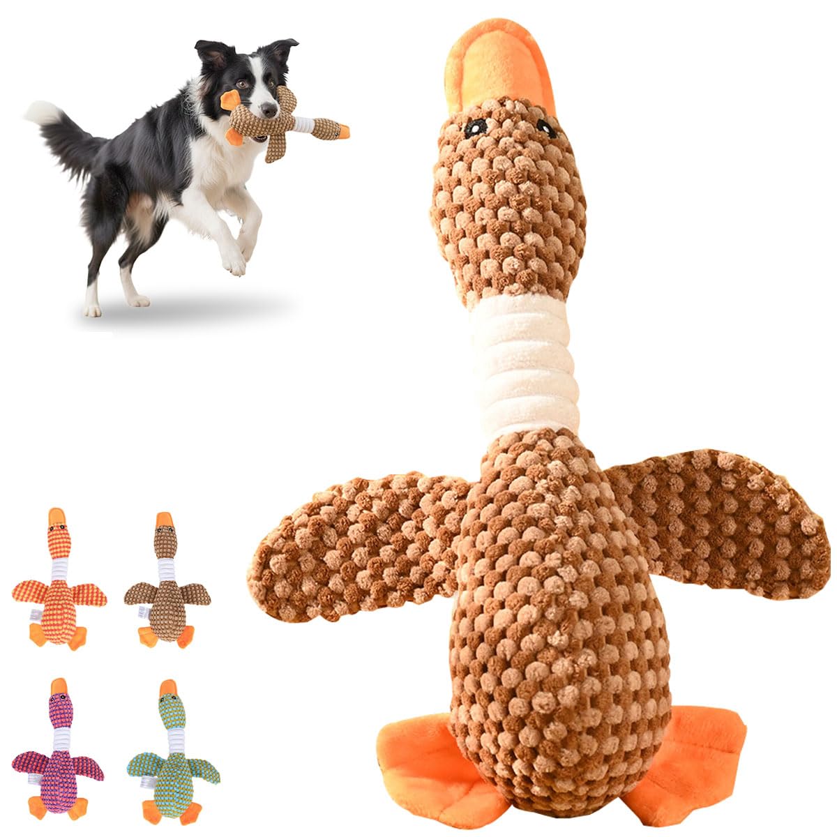 Indestructible Robust Goose Dog Toys, Squeaky Dog Toys to Keep Them Busy, Robust Goose Dog Squeak Chew Toy for Large Small Dogs, Plush Dog Toy for Heavy Chewers (Brown)