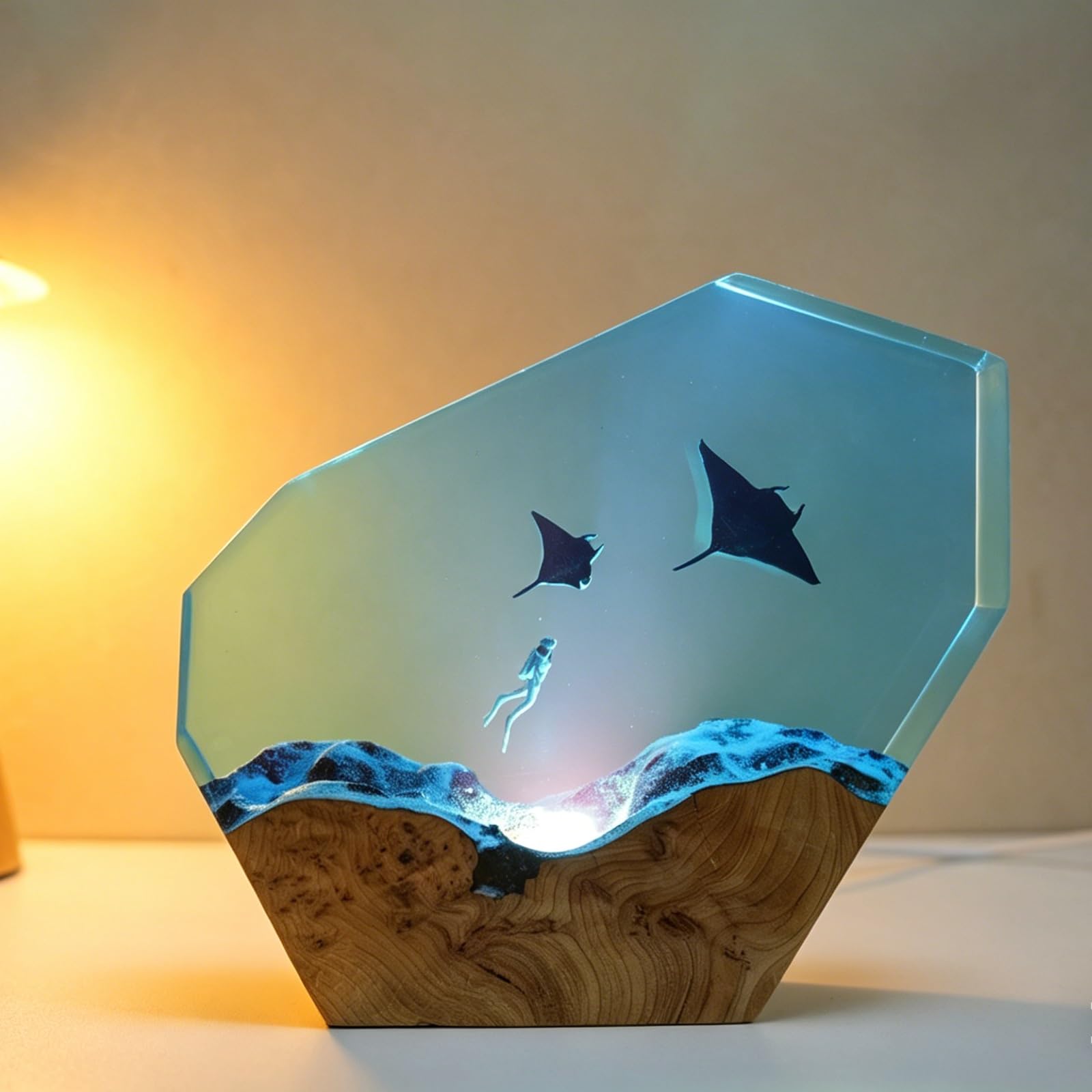 FGJtguE Woods lamp, Underwater Scuba Diver Night Light with Whale Shark, Dimmable LED Crystal Bedside Decor(J)