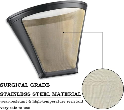 Miniatura 4 de Filtro de café dorado de repuesto reutilizable permanente #4 cono filtro de café compatible con cafetera Cuisinart, paquete de 2