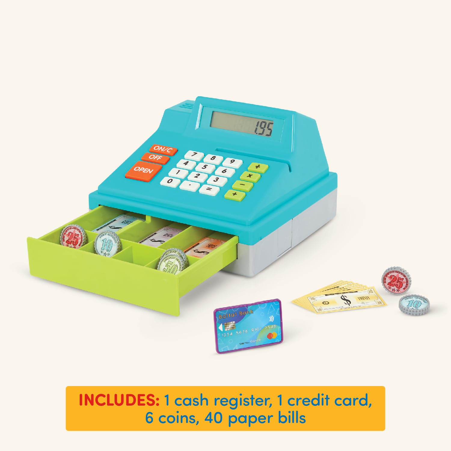 Battat Caja registradora de Juguete con calculadora y Dinero, Azul