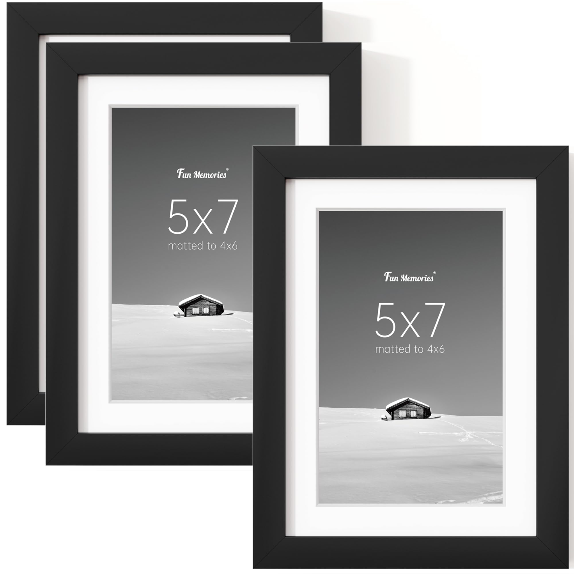Fun Memories 5x7 Picture Frame Set of 3, Display Pictures 4x6 with Mat or 5x7 Without Mat, 5 x 7 Frame for Photos, Posters & Art Prints, Gallery Photo