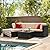 Greesum 5 Piece Patio Conversation Set Wicker Rattan Furniture Outdoor Sofa with Cushions,Pillows & Glass Table for Porch,Lawn and Yard, Beige