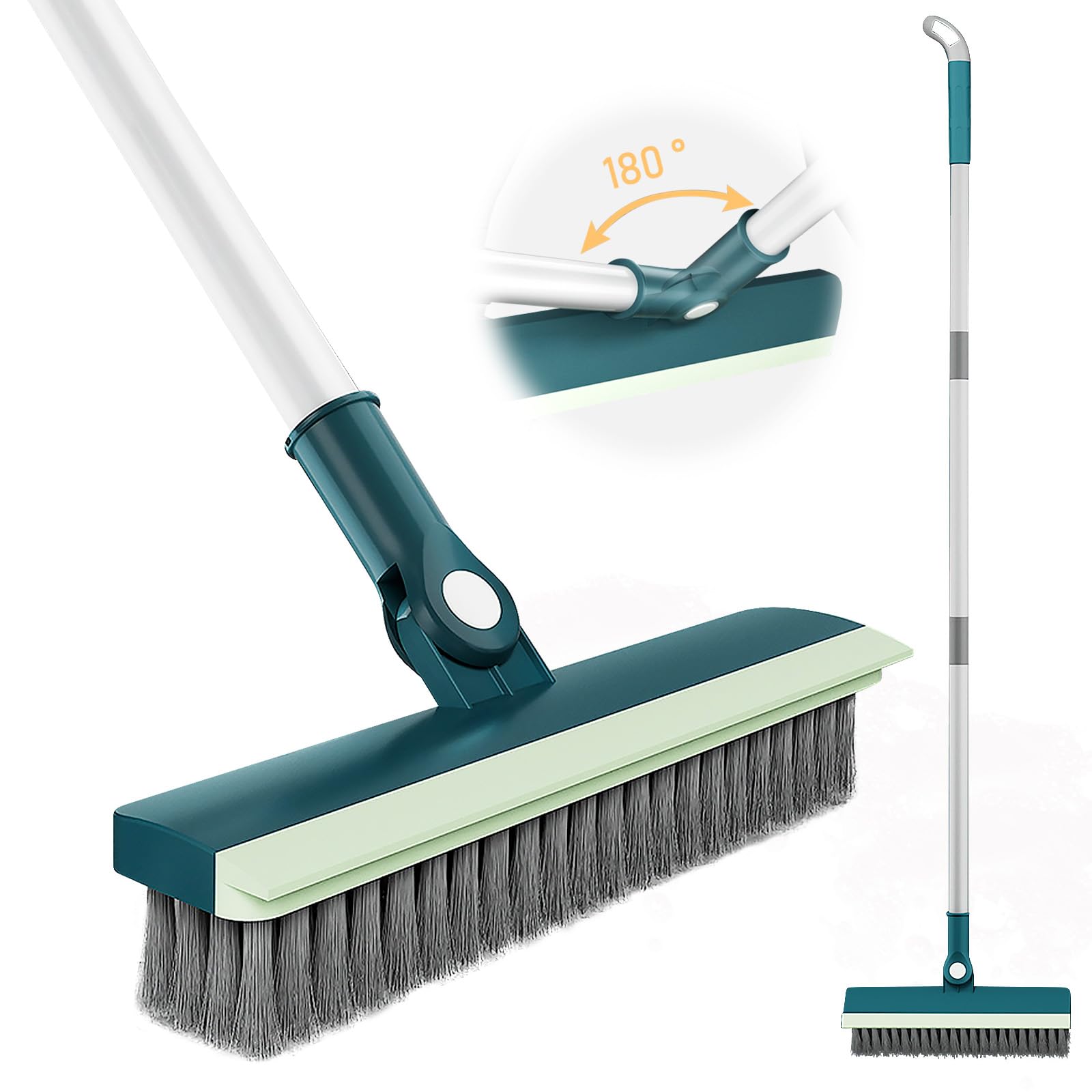 Spazzola Per Pavimenti 2 In 1 Con Tergipavimento - Manico Regolabile, Setole Rigide, Per Balconi, Garage E Piastrelle - Foto 7