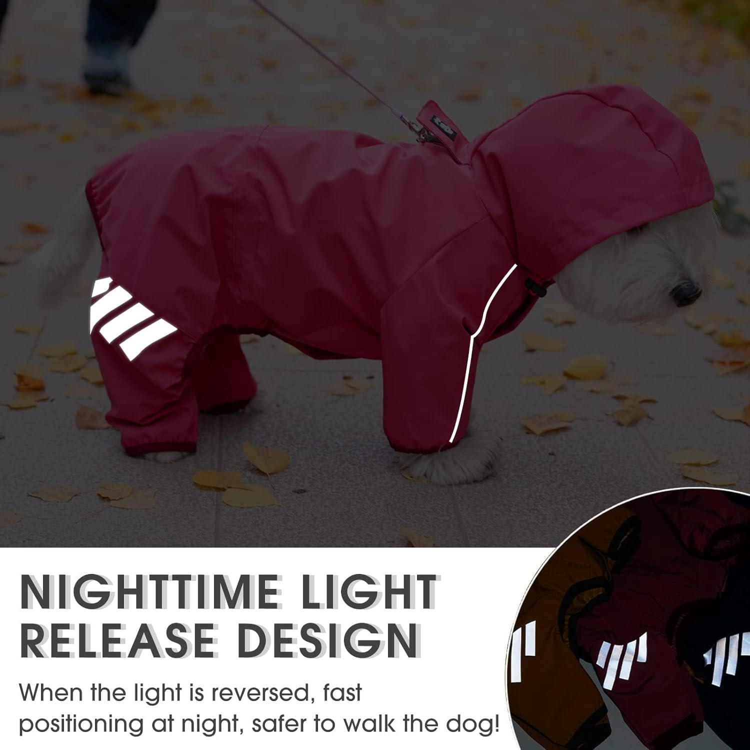 Mabawa Dog Raincoat, Waterproof Dog Rain Jacket with Hood, Rain Coat with Leash Hole, Reflective Strap for Small Medium Dogs, Outdoor Adventures/Walking Lightweight Puppy (Yellow,M)