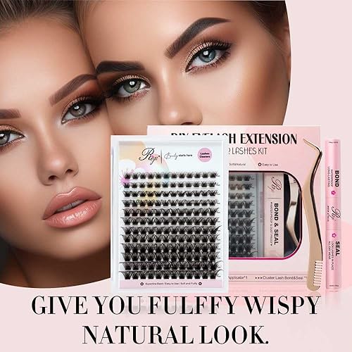 Miniatura 8 de Riya Juego de 12 filas de pestañas con pegamento de pestañas y extensiones de pestañas de sujeción fuerte, 12 filas y kit de extensiones de pestañas