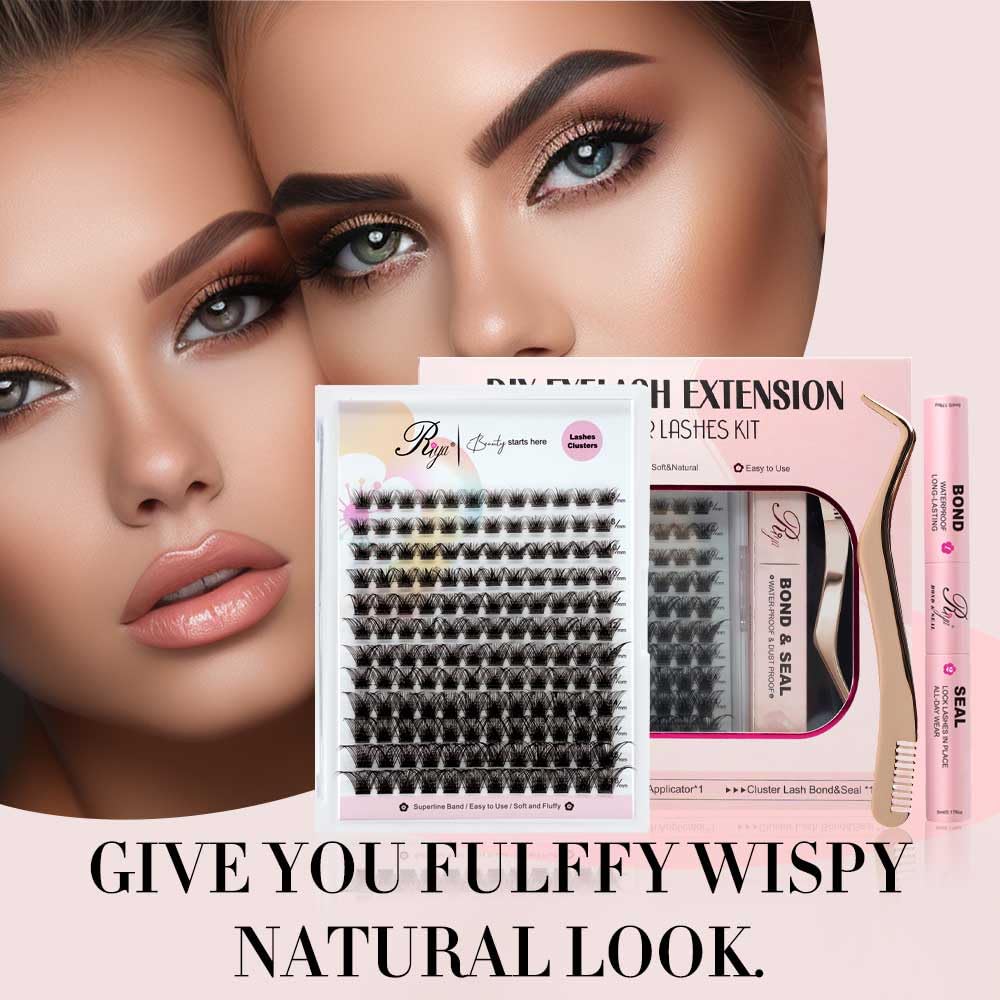 Riya Lash Clusters 144Pcs with Strong Hold Bond Seal Lash Glue and Eyelash Extenisons Kit, and Applicator Clusters Lashes Kit 8-16MM D Curl Individual Lashes DIY at Home?01?