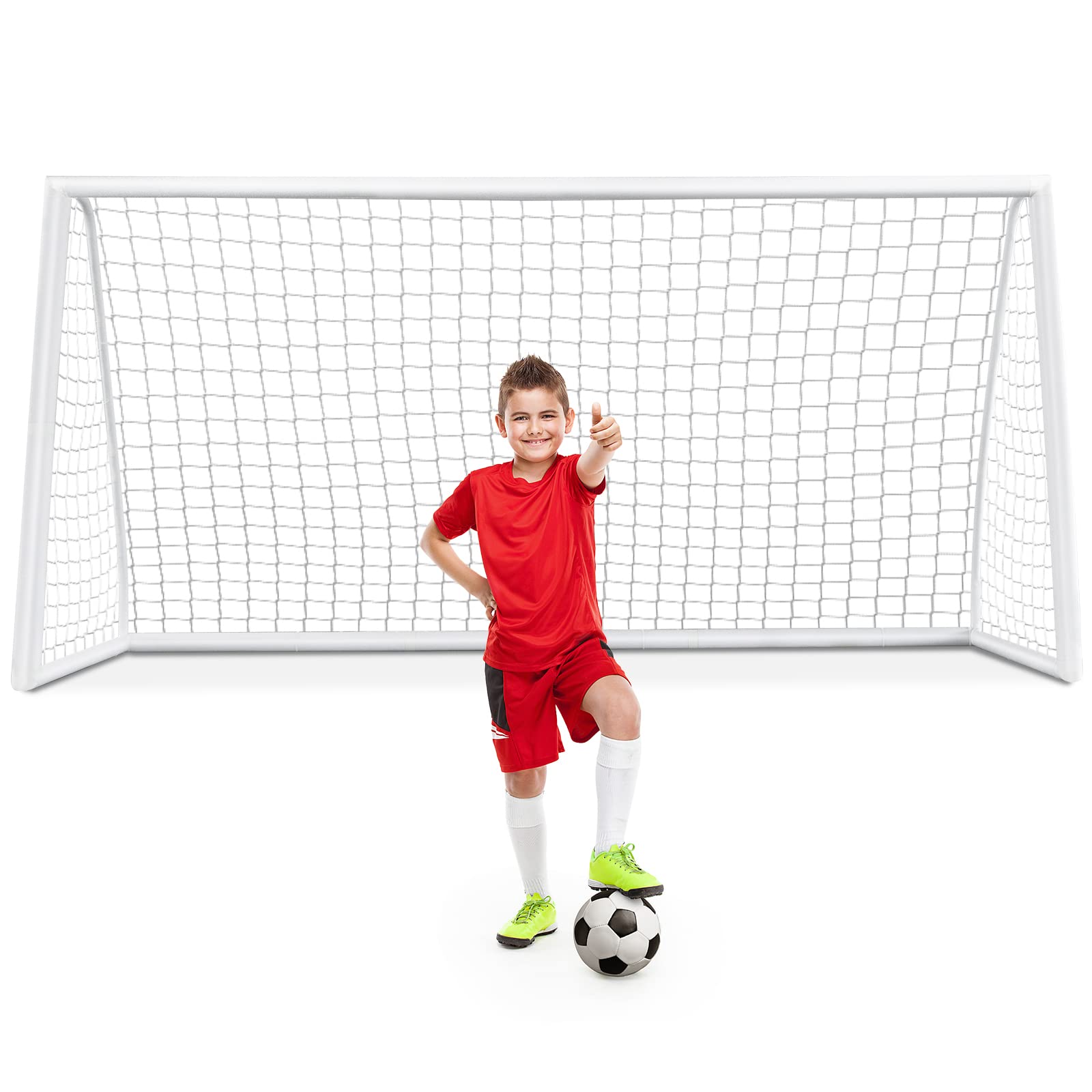 GYMAX Kids Football Goal, UPVC Soccer Goal with Thickened Post & Strengthened Corners, Portable Football Goals for Garden (380 x 120 x 182cm) — image 1
