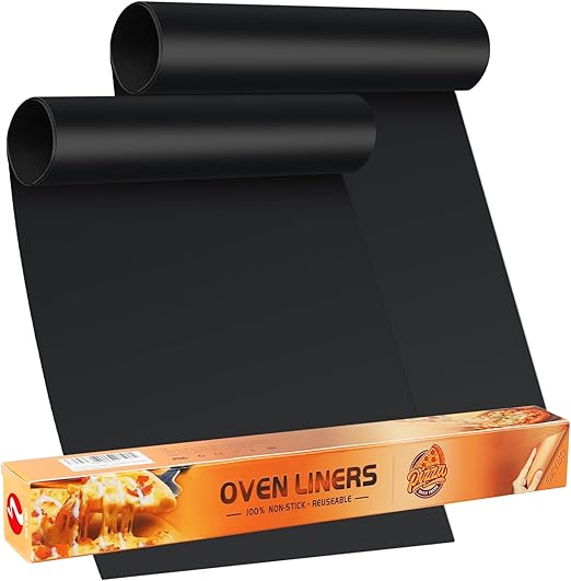 2 Pack Oven Liners for Bottom of Electric Gas Oven, Reusable - Heavy Duty Non-stick Teflon Mats 16"x 24", Easy to Clean - Oven Floor Protector Liner -Reduce Food Spills and Stuck (Black, 2)