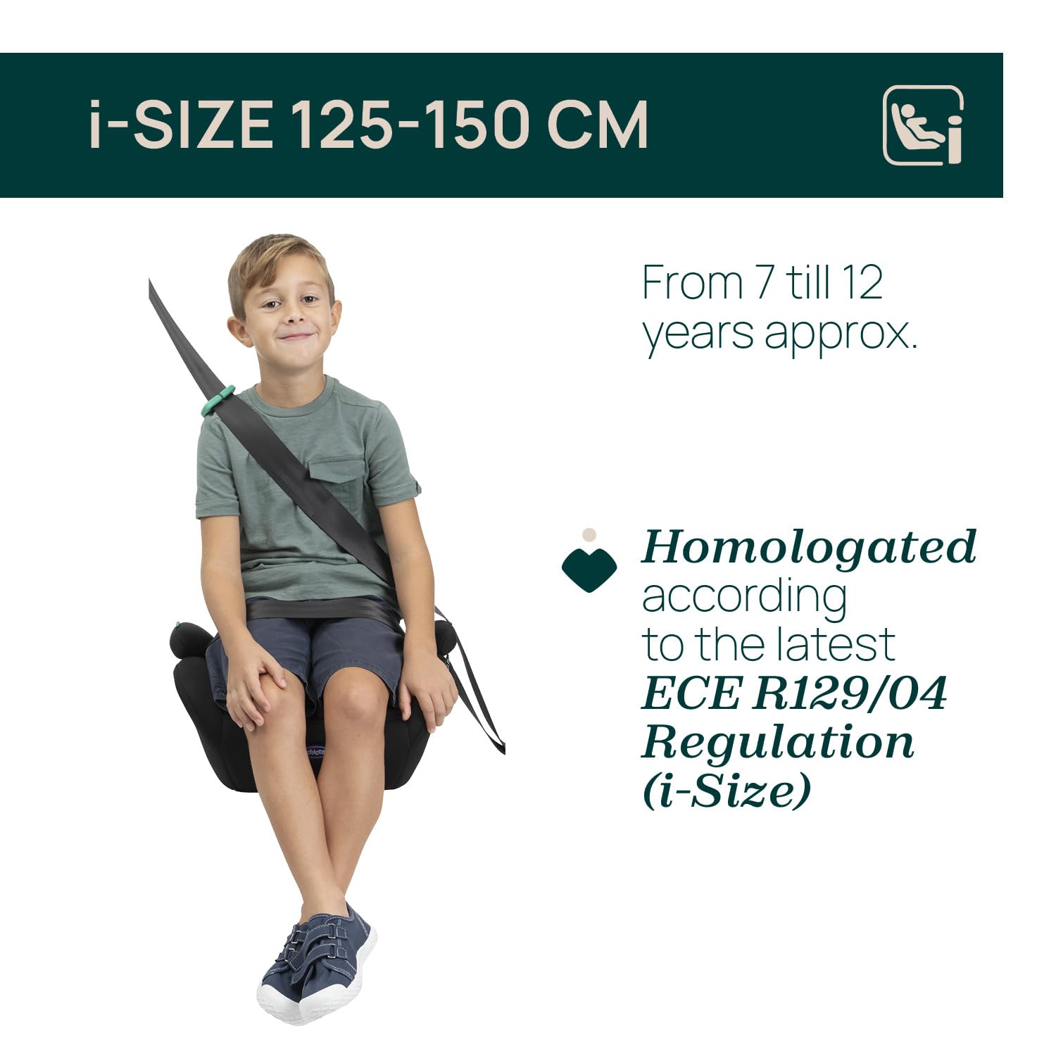 Chicco Quasar i-Size, Silla de Coche para Niños 7-12 Años (126-150 cm), Peso 23-36 kg, Grupo 3, Fácil de instalar con cinturón de seguridad de 3 puntos, Reposabrazos Acolchados y Asiento Cómodo, Negro