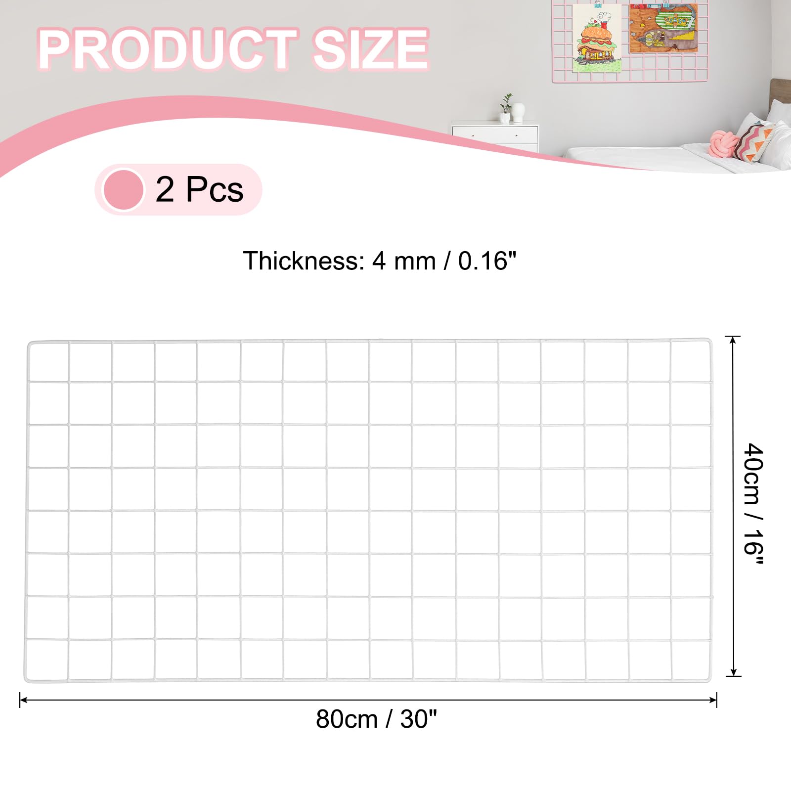 PATIKIL 80x40cm Wire Grid Panel, 2 Pack Board Photo Pictures Memo Display Grid Panels Hanging Organizer Wall Decorative Panel for Home Office Wedding, White - Image 2