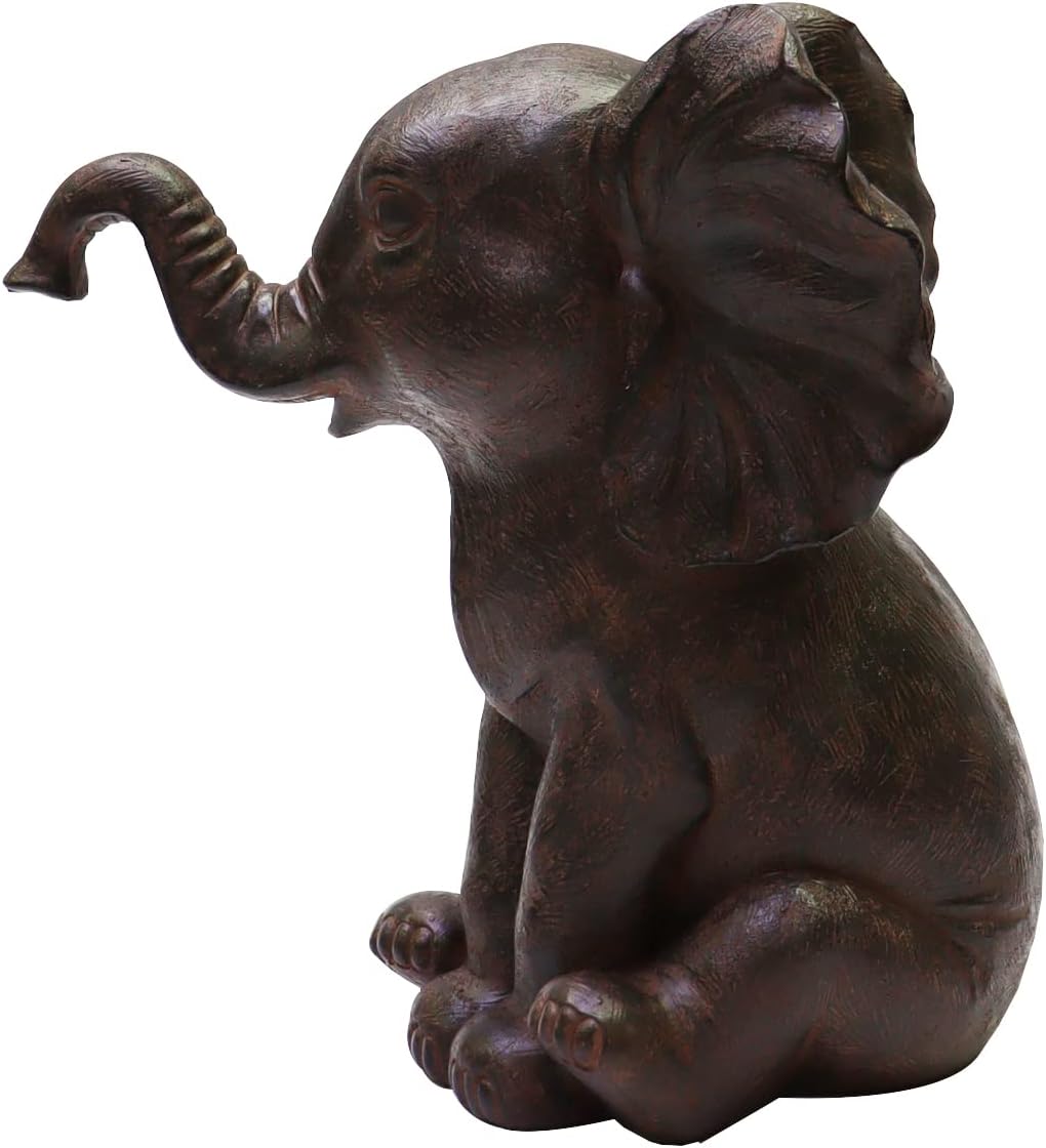 Nature's Mark Baby Elephant Sitting Upright Resin Statue Figurine Home Decorative Accent Décor (8" H) (Brown)