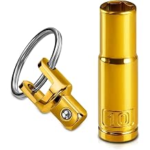 ZHAX 3/8-Inch Drive 10mm Deep Socket-Gold Plated, 6-Point with Detachable Key Ring, CR-V Steel, for Automotive & DIY