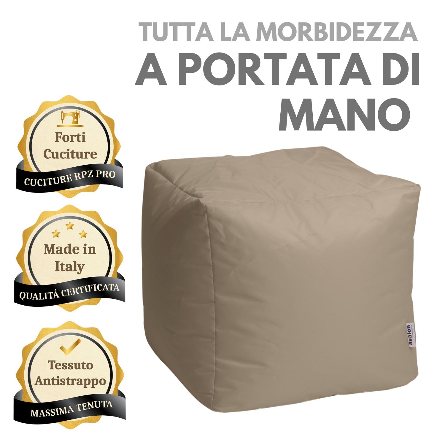 Avalon - Pouf Poggiapiedi CUBO Jive, Puff Poggiapiedi Divano quadrato, Pouffe Imbottito in Tessuto Tecnico Resistente e Antistrappo, Comodo e Impermeabile, Made in Italy (45cm-Corda)