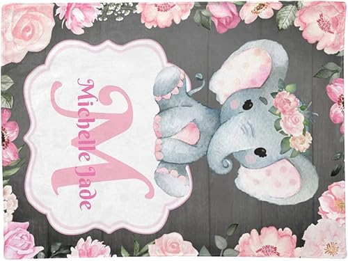 Miniatura 102 de Manta de bebé personalizada, monograma rosa, lindo elefante personalizado, mantas de 30 x 40 pulgadas para bebé, niño y niña con nombre, baby Opción