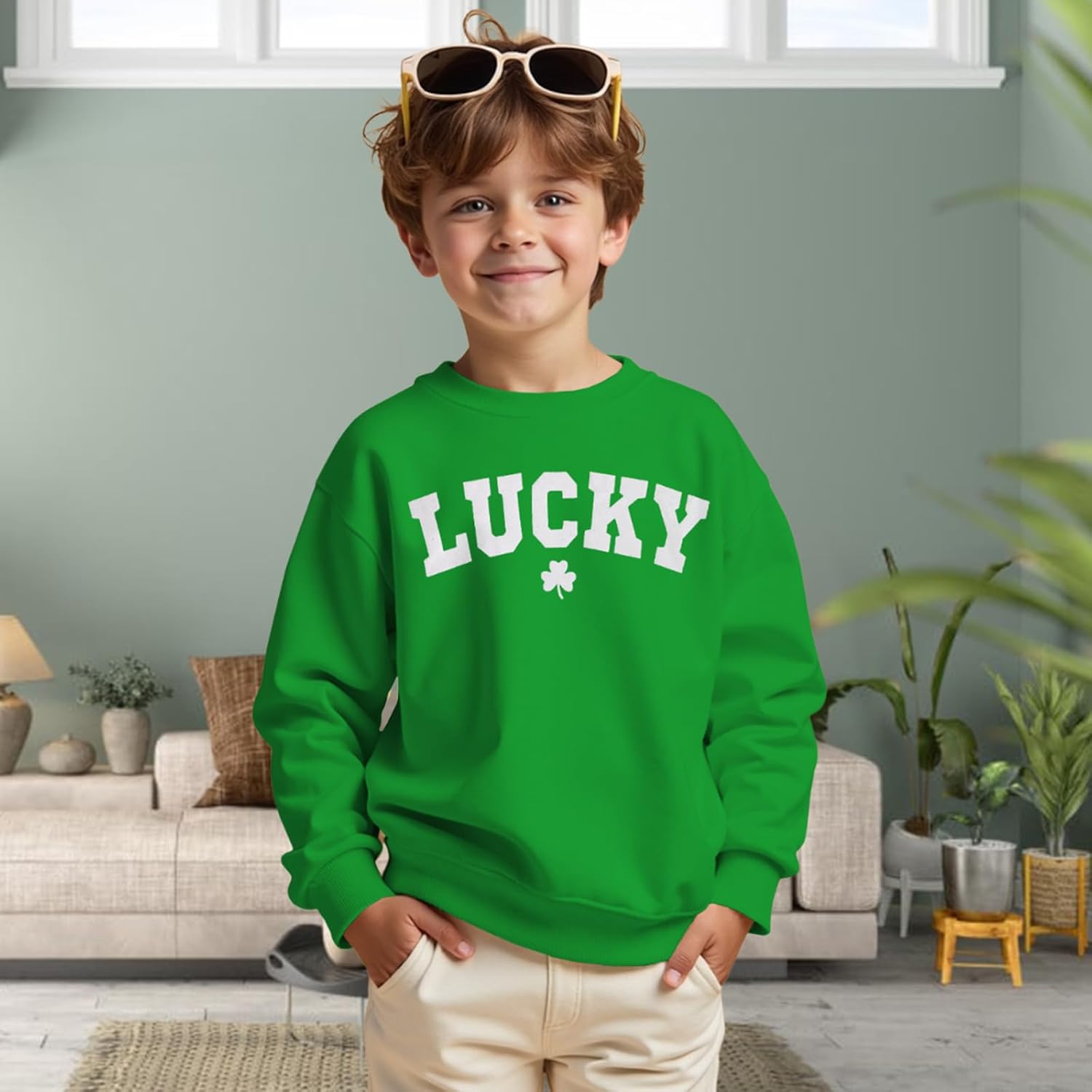 GLIGLITTR Boys Girls St. Patricks Day Sweatshirt Irish Lucky Clover Shamrock Shirt Kids Long Sleeve Pullover Tops 7-12 Years