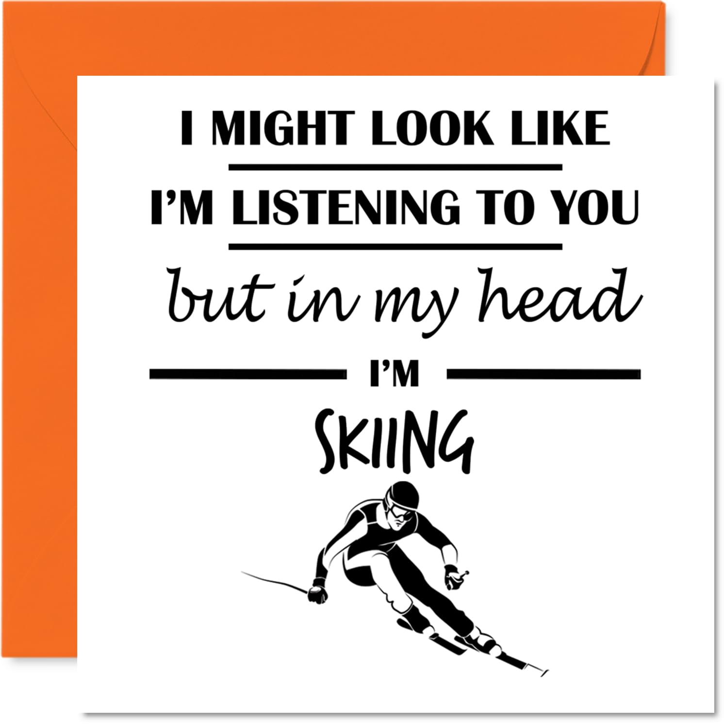 Skiing Birthday Card for Men Women - In my Head - Happy Birthday Card for Husband Nan Auntie Uncle, 145mm Bday Greeting Cards