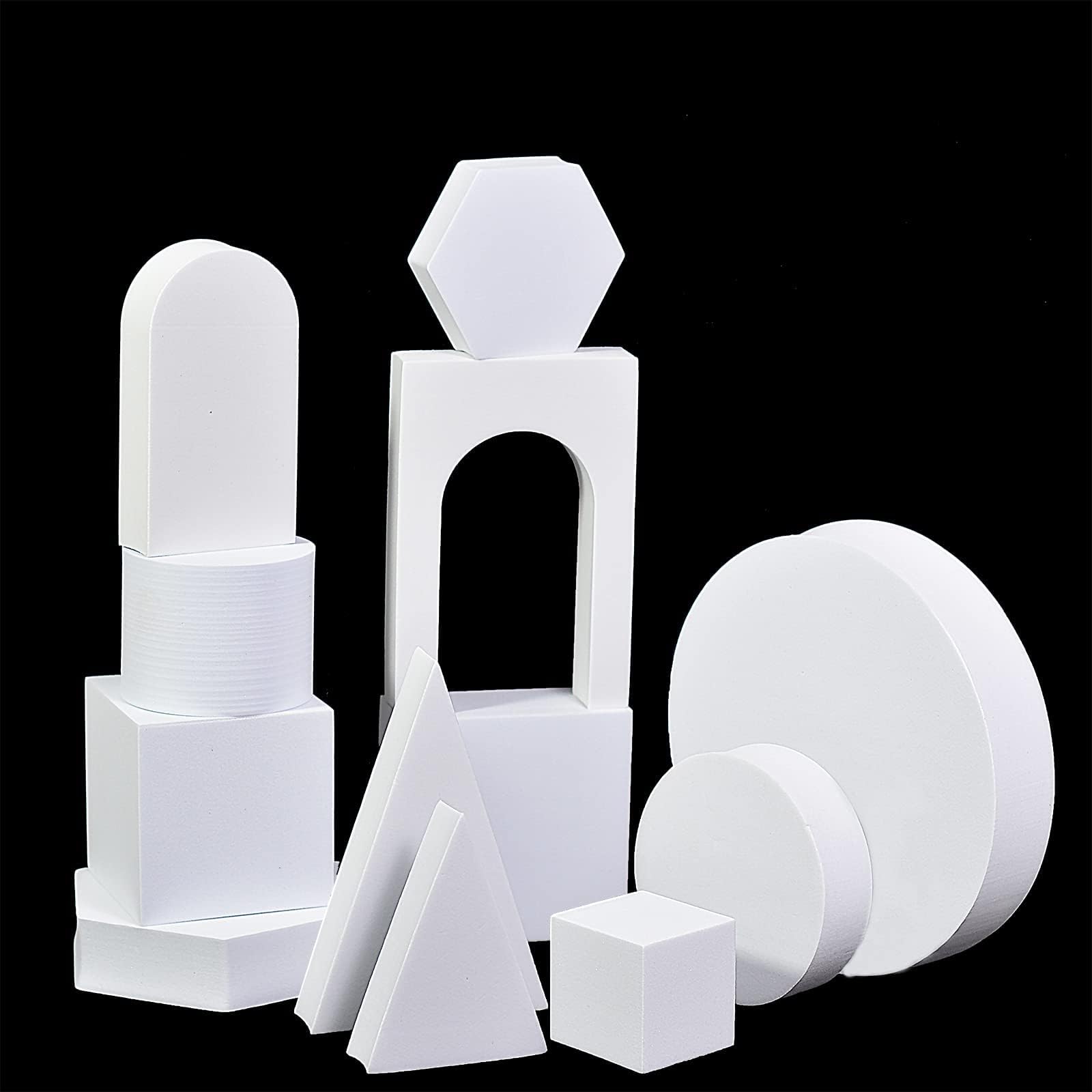 12PCS Product Photography Photo Props : Hard Foam Geometric Shapes for Jewelry Cosmetic Flat Lay Photo Shoot (White)