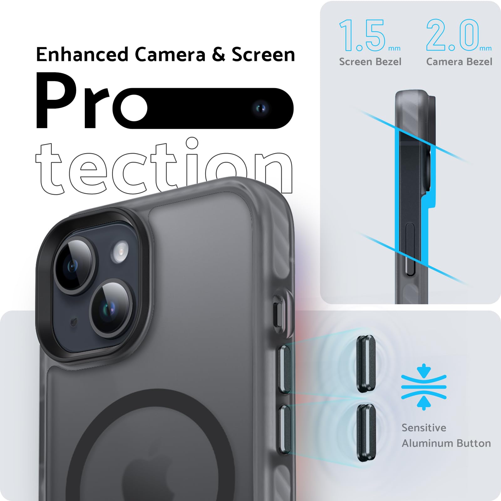 DASFOND Custodia magnetica progettata per iPhone 15, compatibile con Magsafe, protezione contro le cadute di grado militare con striscia antiurto, custodia posteriore opaca traslucida per iPhone 15 da