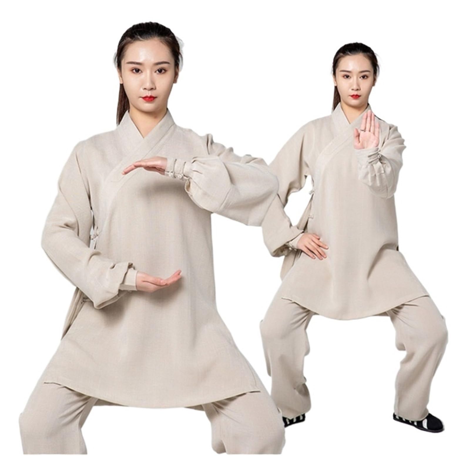 Tai Chi Anzug Traditionelle Baumwoll-Leinen-Kleidung for Damen, Tai Chi, Kampfkunst, Uniform, Kung Fu, Oberteil und Hose(Beige,XL)