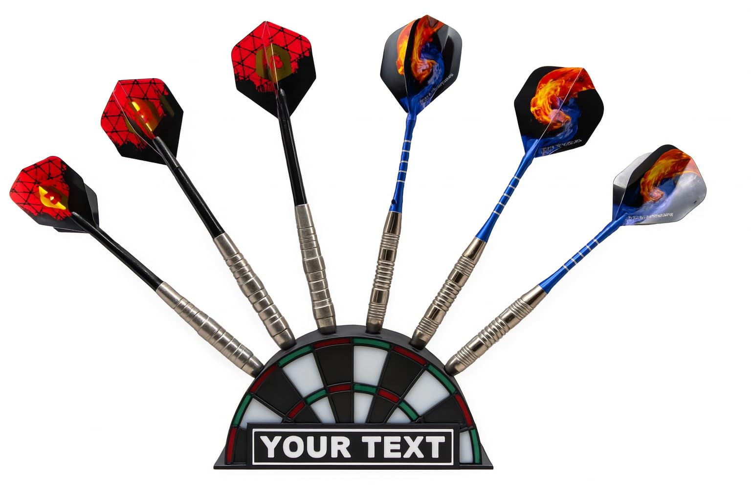 Dart Holder Stand - Personalised for 6 Darts with Name or Text - Modern 3D Printed Rack - by Manio 3DP