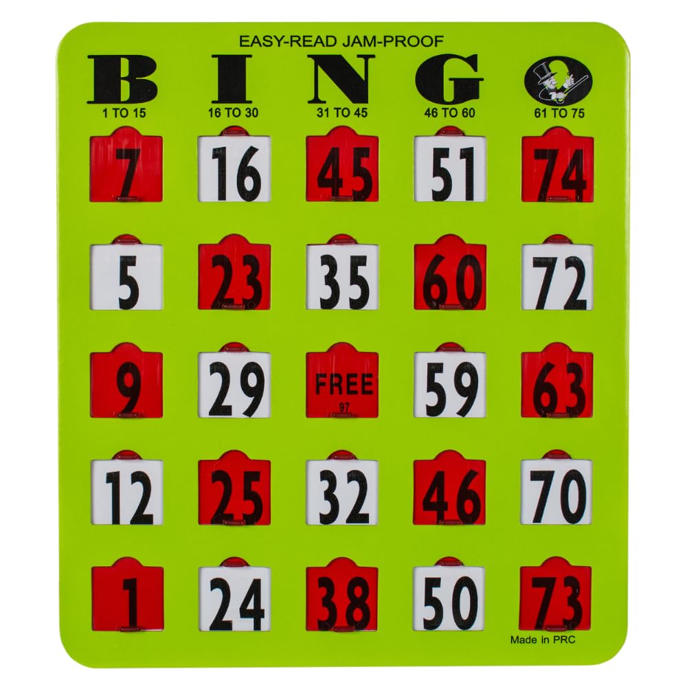 MR CHIPS Jam-Proof Easy-Read Large Print Fingertip Bingo Cards with Sliding Windows 10 Pack in Green Style