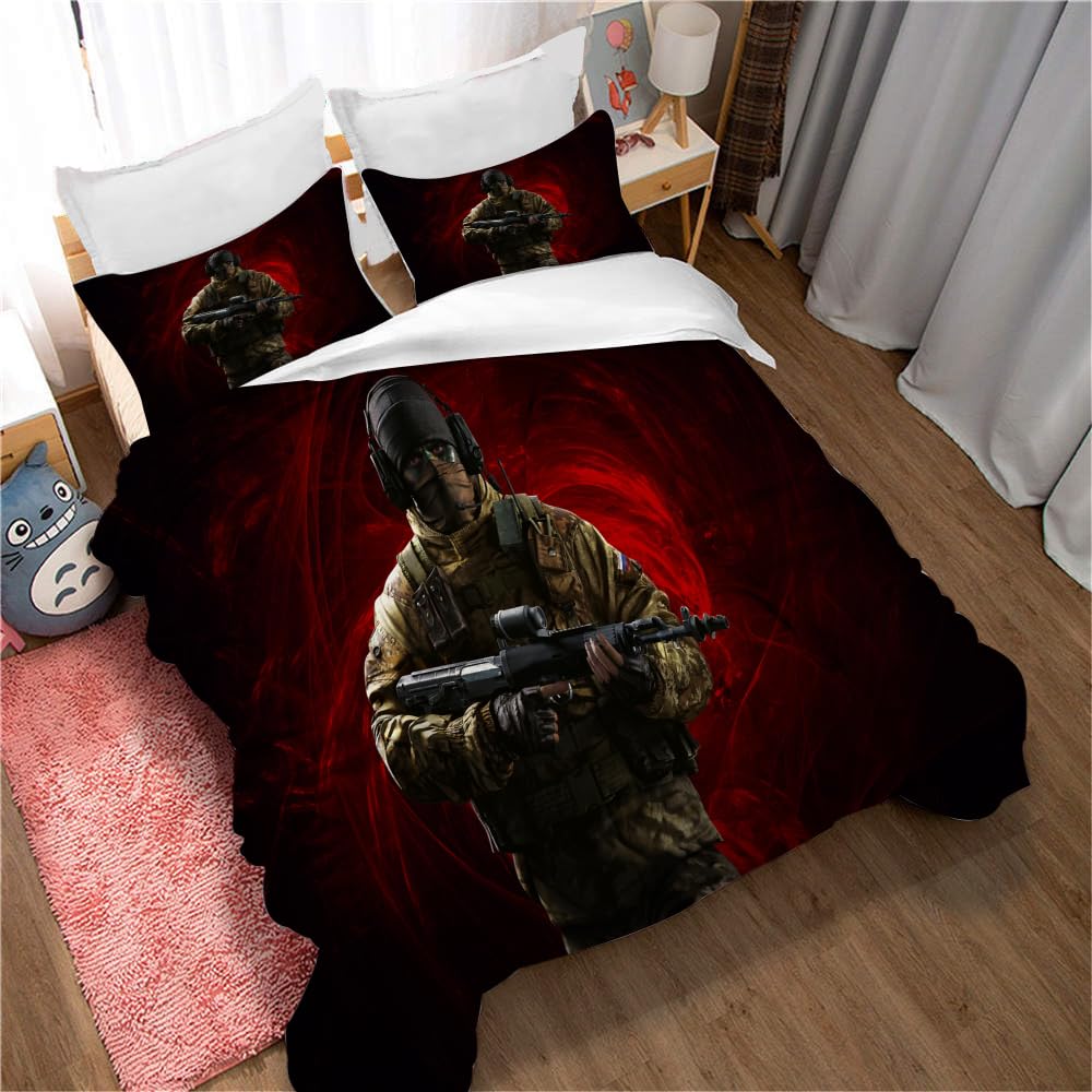 Ste-X Girls Tcrss 06 Duvet Cover Set Tom Clancy's Rainbow Six Siege Bedding Set Kawaii Bedding Set Lovely Duvet Cover Quilt Cover Soft Bedspread Cover (200X200cm(Double),)