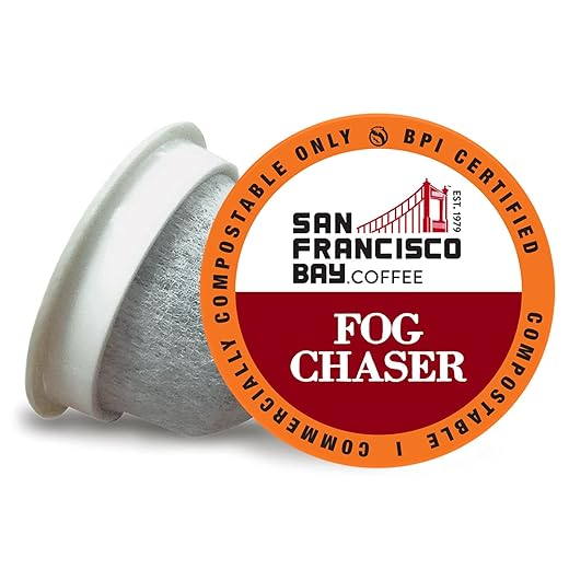 San Francisco Bay Coffee - Medium-Dark Roast - Fog Chaser (80 ct) - Single Serve Coffee Pods, Commercially Compostable, K Cup Compatible