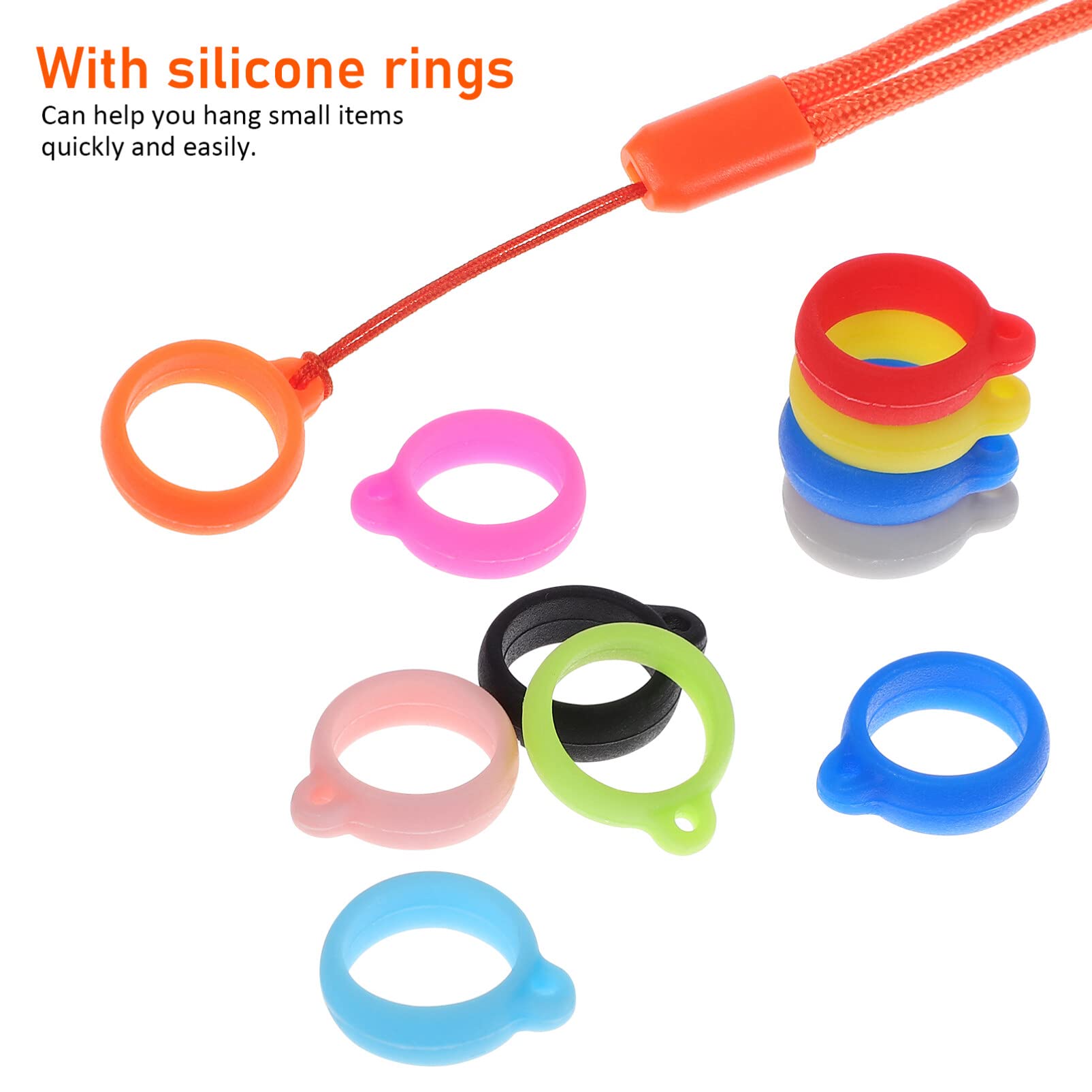 Gatuida 8 Anti-Lost Necklace Lanyard with 24 Pieces Silicone Rubber Ring Pen Silicone Lanyard Neck Holder Necklace - Image 4