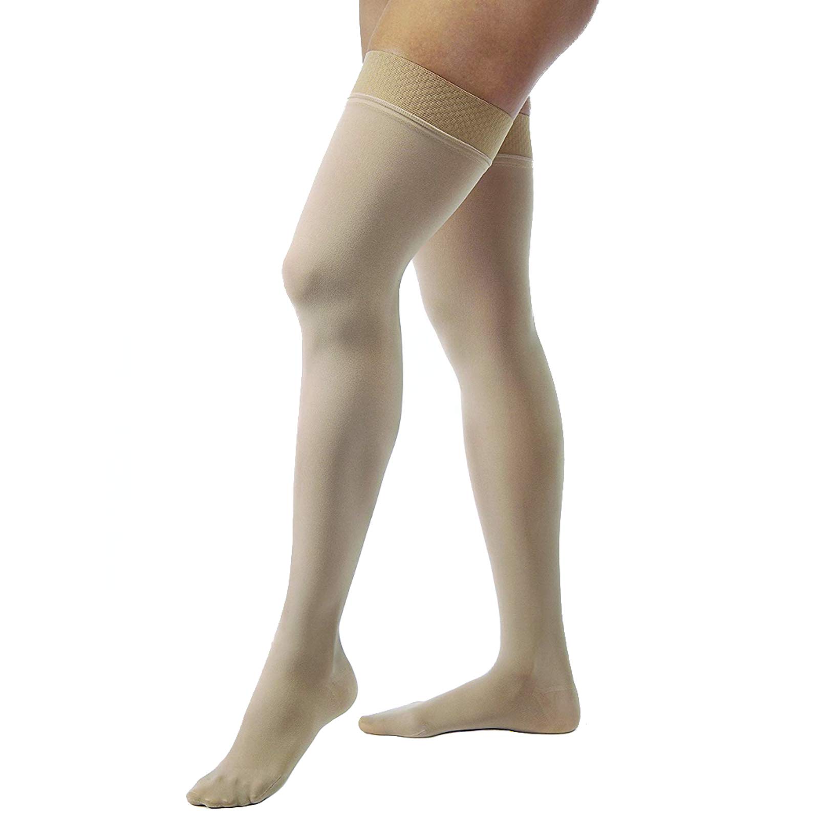 JOBST Opaque Thigh High with Silicone Dot Top Band, 15-20 mmHg Compression Stockings, Closed Toe, X-Large, Natural