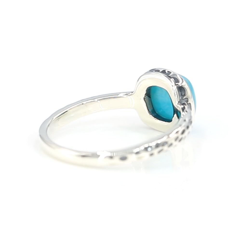 Cavill Amazonit Ring Silber 925er Sterling mit 1,4 ct antikem Kissen-Cabochon aus Brasilien, modernes Design mit schmalen gelochten Bändern, hellblau, poliert, Größe 16-20