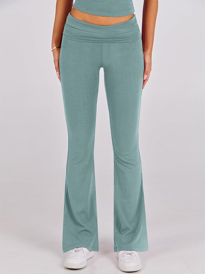 ANRABESS Lounge Sets for Women 2 Piece Foldover Yoga Flare Leggings Pants Crop Tops Casual Y2K Outfits Matching Tracksuit Set Lake Green X-Small - image 6