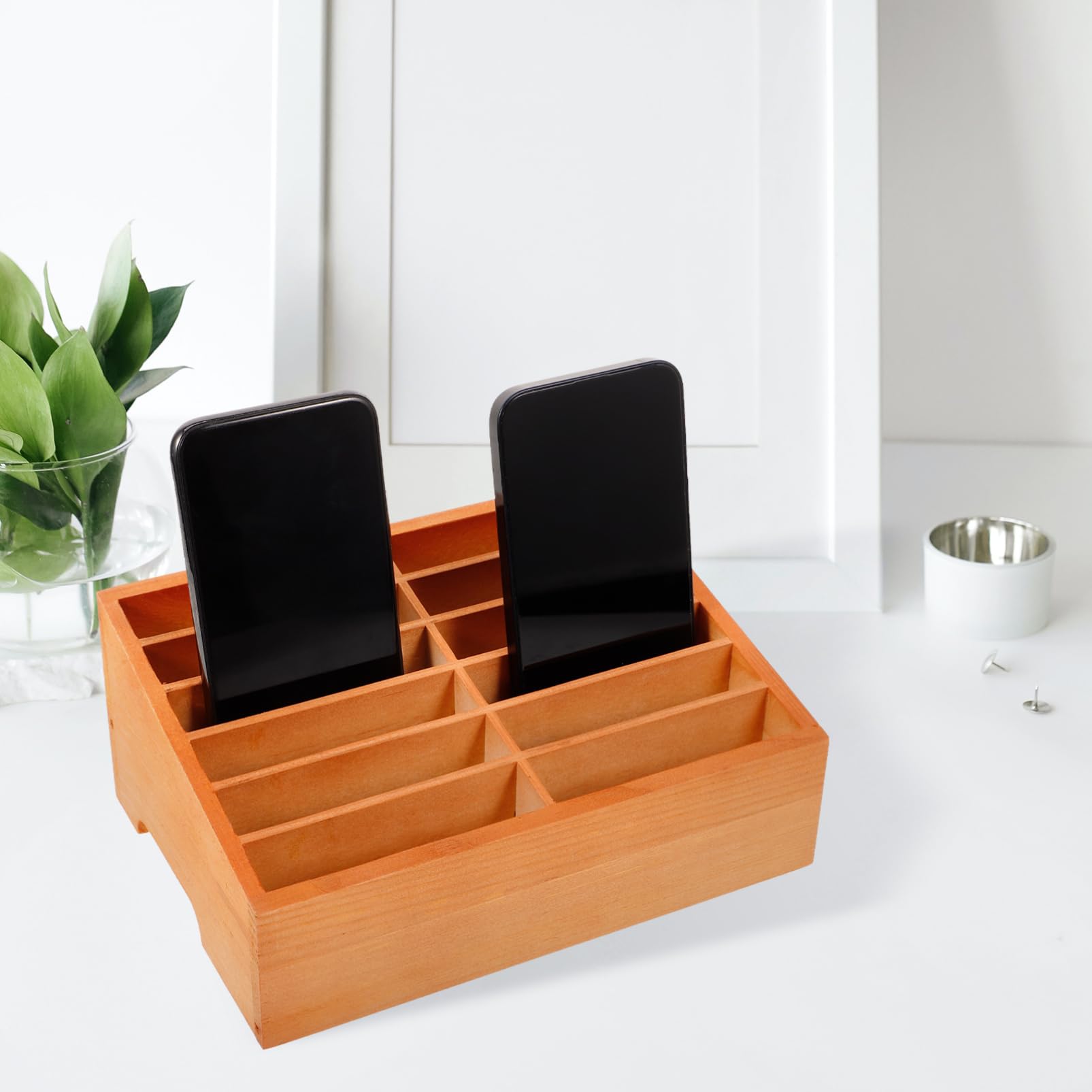 Cabilock Soporte De Madera Para Teléfono Celular De Rejilla Múltiple: 5 Unidades Caja De Almacenamiento Para Gestión De Teléfonos Móviles Y Calculadoras Organizador De Escritorio Caja De