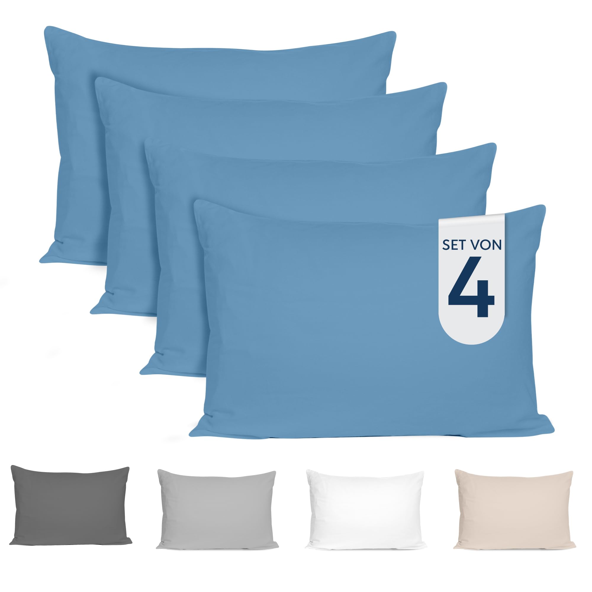 Dreamzie Kissenbezug 40x80 (4er Set) - 100% Jersey Baumwolle 150 g/qm Kissenbezüge - Blau - Für Kissen 40 x 80 cm - Kissenhülle - Kissenbezug - Resistent und Hypoallergen - Zertifiziert Oeko-Tex