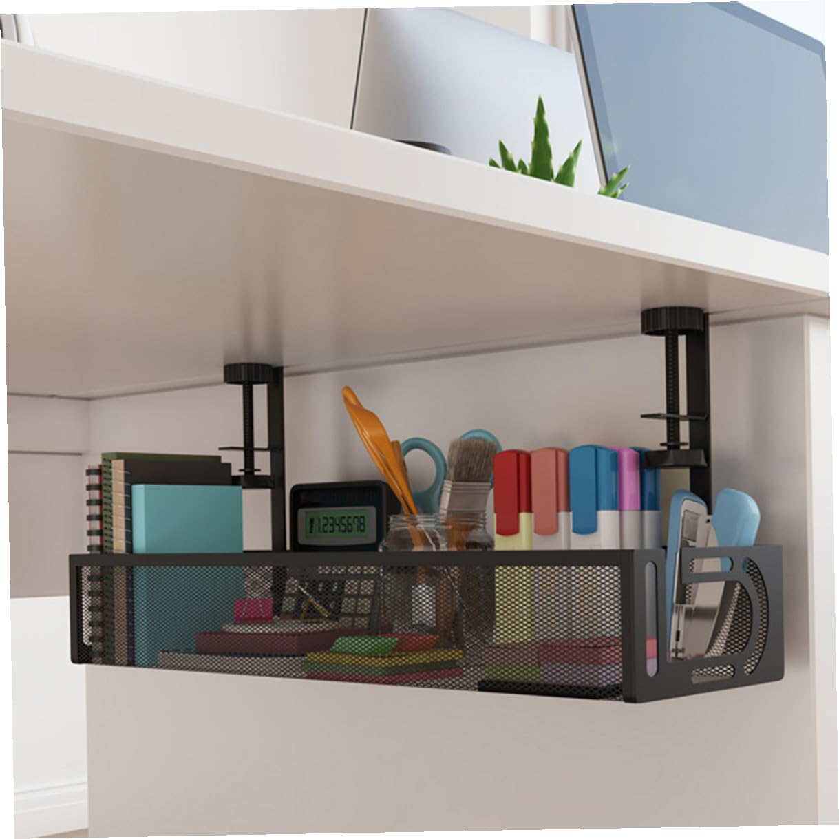 Organizador de Cables bajo Escritorio Metálico Negro Bandeja para Gestión y Almacenamiento de Cables Cesta para Ocultar Regletas y Enchufes Tamaño Grande 40X13X7 CM Adecuado