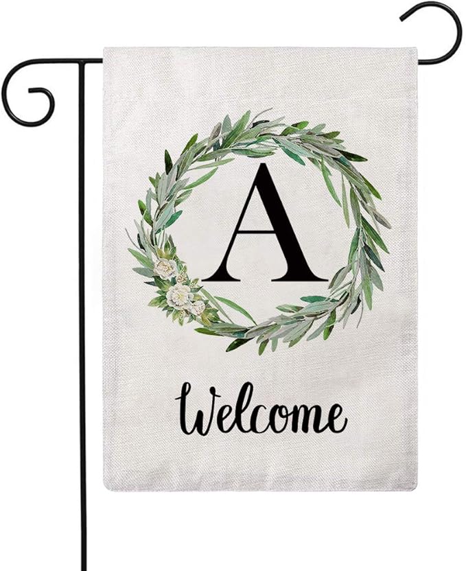 Welcome Decorative Garden Flags with Letter A/Olive Wreath Double Sided House Yard Patio Outdoor Garden Flags Small Garden Flag 12.5×18 Inch