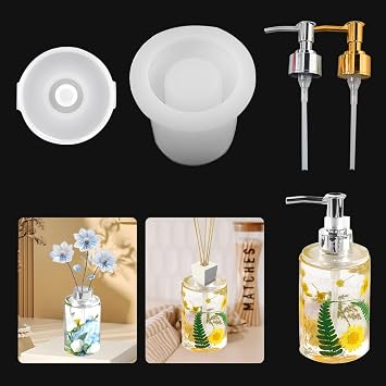 Bottle Resin Mold with Pump Soap Dispenser Resin Mold Perfume Bottle Silicone Molds for Epoxy Casting DIY Bottle Pen Flower Storage Candle Holder Home Decor