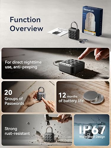 Miniatura 2 de NexusLab Cerradura de combinación, cerradura digital y cerradura de casillero de gimnasio IP67 clasificado, aleación de zinc resistente a la