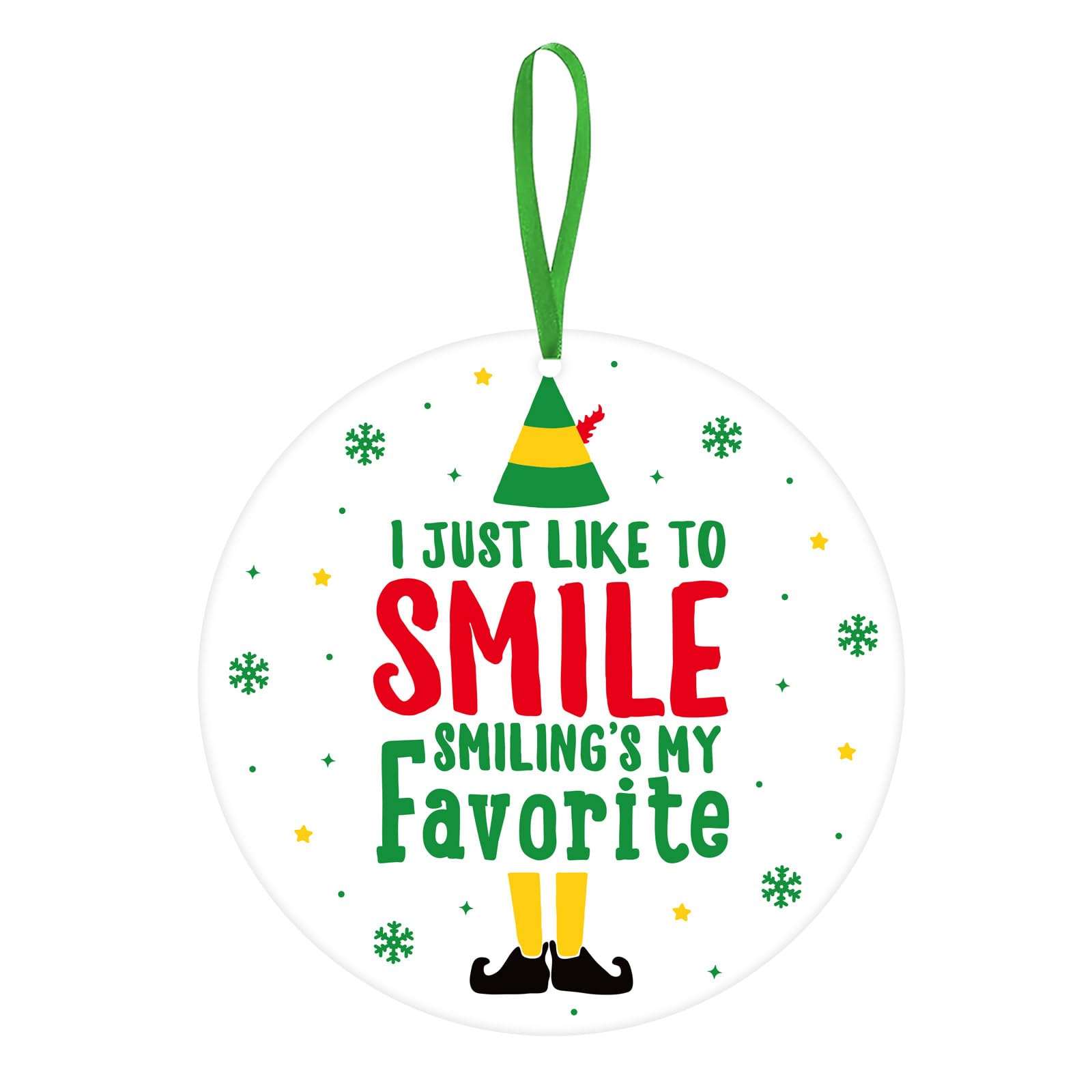 Buddy The Elf Christmas Decorations, Funny Christmas Tree Ornament, Elf Merchandise Gift, Holiday Party Supplies, White Elephant Gifts Stocking Stuffer - I Just Like to Smile Smiling's My Favorite